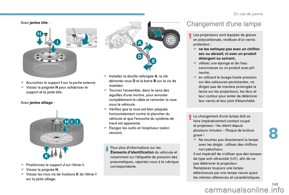 Peugeot Boxer 2018 Manuel du propriétaire (in French) 143
Avec jantes tôle :
Avec jantes alliage
: Pour plus dinformations sur les
Élements didentification du véhicule et
notamment sur létiquette de pression des
pneumatiques, reportez-vous Peugeot Boxer 2018 Manuel du propriétaire (in French) 143
Avec jantes tôle :
Avec jantes alliage
: Pour plus dinformations sur les
Élements didentification du véhicule et
notamment sur létiquette de pression des
pneumatiques, reportez-vous