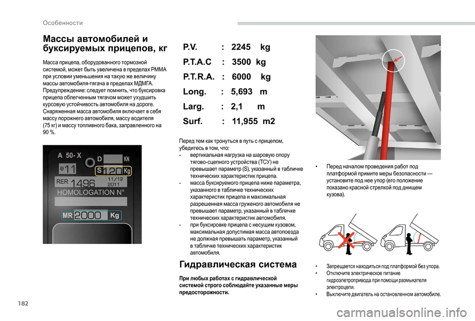 Peugeot Boxer 2018  Инструкция по эксплуатации (in Russian) 182
Массы автомобилей и 
буксируемых прицепов, кг
Масса прицепа, оборудованного тормозной 
системой, может быт