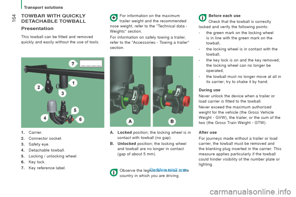 Peugeot Boxer 2015.5 Owners Manual - RHD (UK, Australia) 164
toWBAr WItH QuIcKLY
d
EtAcHABLE t
o
WBALL
Presentation
this towball can be fitted and removed
quickly and easily without the use of tools. For information on the maximum
trailer weight and th Peugeot Boxer 2015.5 Owners Manual - RHD (UK, Australia) 164
toWBAr WItH QuIcKLY
d
EtAcHABLE t
o
WBALL
Presentation
this towball can be fitted and removed
quickly and easily without the use of tools. For information on the maximum
trailer weight and th