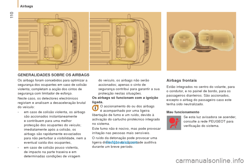 Peugeot Boxer 2015.5  Manual do proprietário (in Portuguese)  11 0
boxer_pt_Chap05_Securite_ed01-2015
GeNerAlIDADeS Sobre oS AIrb AGS
Os airbags foram concebidos para optimizar a 
segurança dos ocupantes em caso de colisão 
violenta; completam a acção dos c