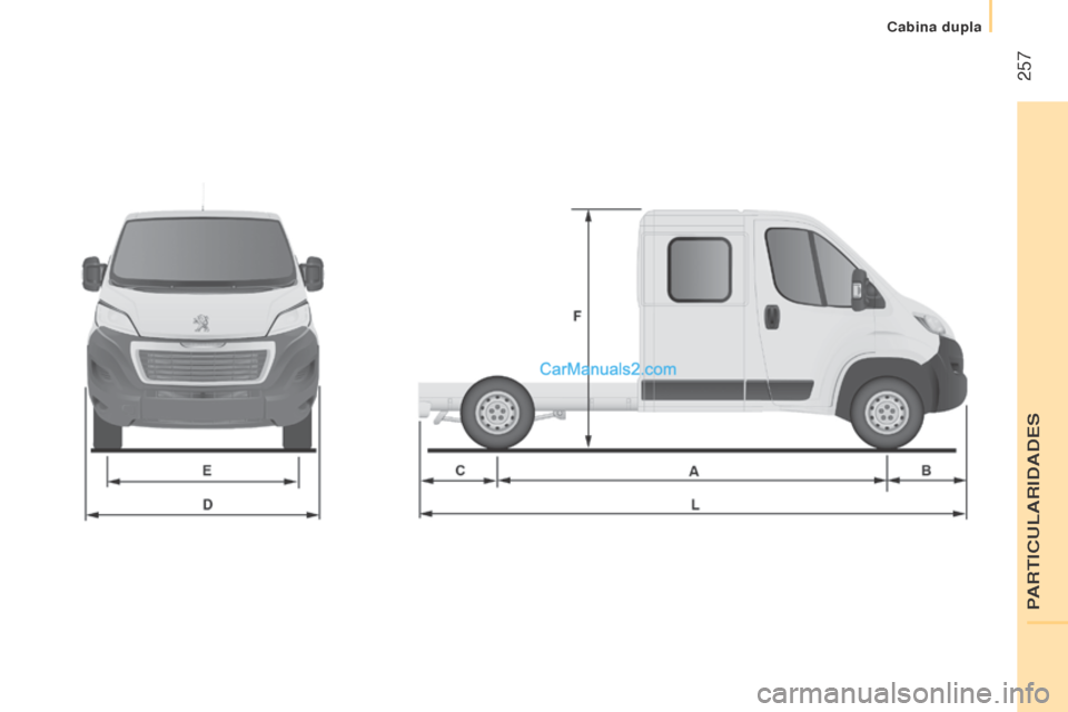 Peugeot Boxer 2015.5  Manual do proprietário (in Portuguese)  257
boxer_pt_Chap11_Particularites_ed01-2015 
PARTICULARIDADES
Cabina dupla   