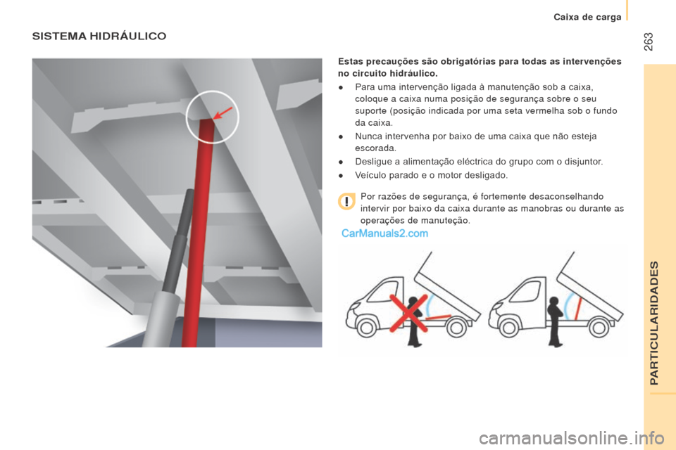 Peugeot Boxer 2015.5  Manual do proprietário (in Portuguese)  263
boxer_pt_Chap11_Particularites_ed01-2015
SISTemA hID r Á ul IC o
estas precauções são obrigatórias para todas as intervençõ\
es 
no circuito hidráulico.
●
 
Para uma intervenção ligad