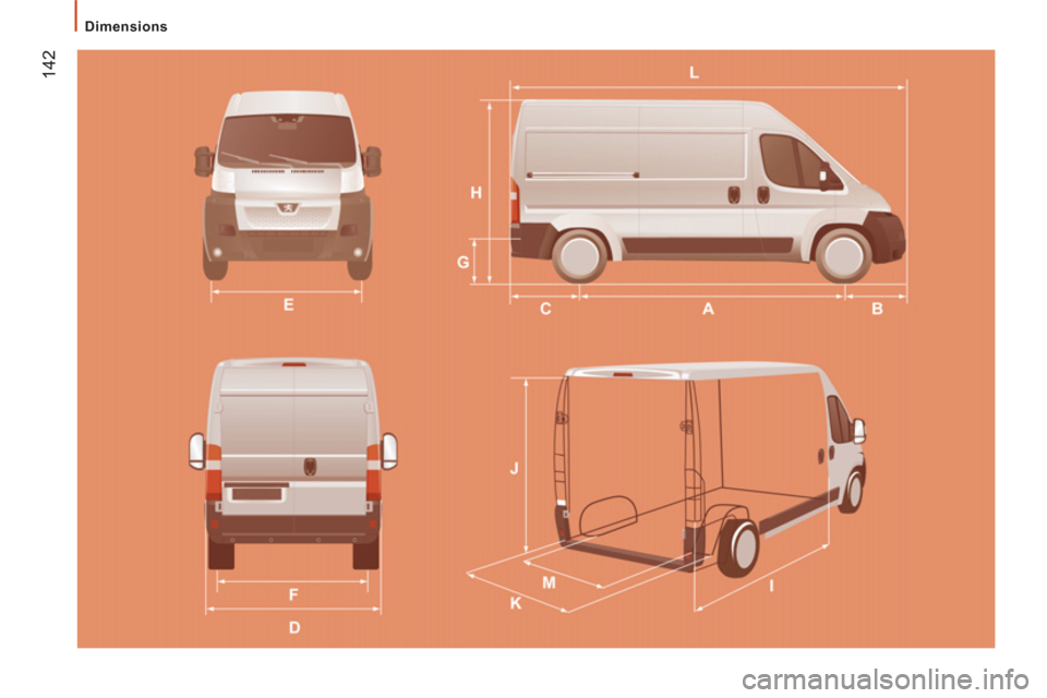 Peugeot Boxer 2012  Owners Manual - RHD (UK, Australia) 142
   
 
Dimensions  
  