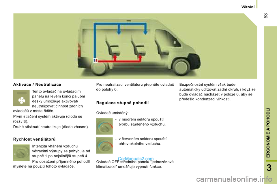 Peugeot Boxer 2008  Návod k obsluze (in Czech)  �5�3
3
�E�R�G�O�N�O�M�I�E� �A� �P�O�H�O�D�L�Í
�V)�t�r�á�n�í
�A�k�t�i�v�a�c�e�  �/�  �N�e�u�t�r�a�l�i�z�a�c�e
�T�e�n�t�o� �o�v�l�a�d�a�č� �n�a� �o�v�l�á�d�a�c�í�m�  
�p�a�n�e�l�u� �n�a� �l�e�v�