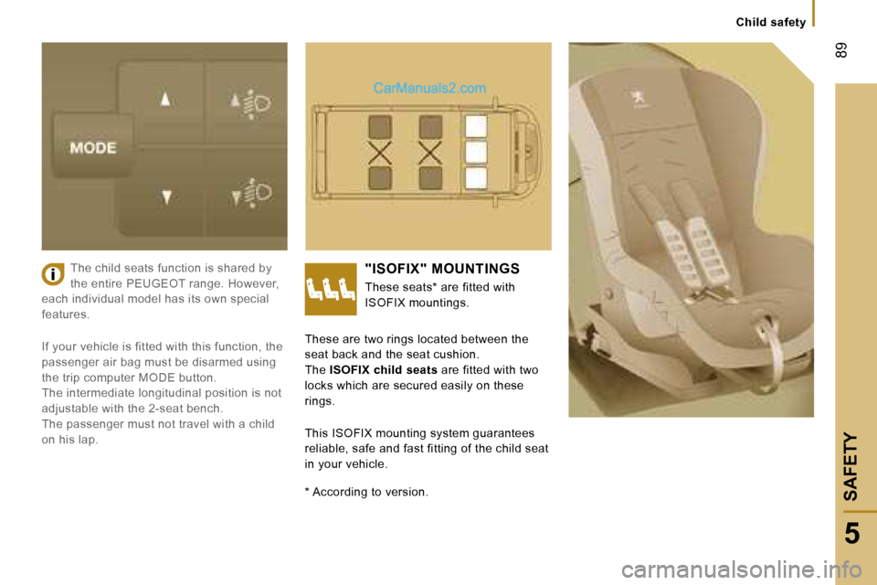 Peugeot Boxer 2006.5  Owners Manual � �8�9
�5
�S�A�F�E�T�Y
�C�h�i�l�d� �s�a�f�e�t�y
�T�h�e� �c�h�i�l�d� �s�e�a�t�s� �f�u�n�c�t�i�o�n� �i�s� �s�h�a�r�e�d� �b�y�  
�t�h�e� �e�n�t�i�r�e� �P�E�U�G�E�O�T� �r�a�n�g�e�.� �H�o�w�e�v�e�r�,� 
�e�