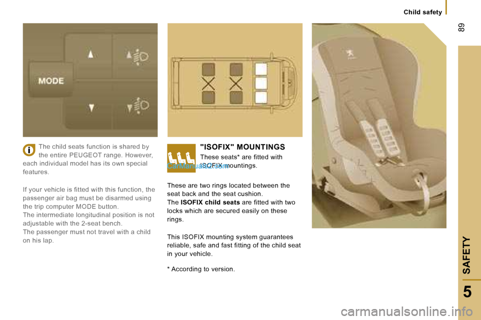 Peugeot Boxer 2006.5  Owners Manual � �8�9
�5
�S�A�F�E�T�Y
�C�h�i�l�d� �s�a�f�e�t�y
�T�h�e� �c�h�i�l�d� �s�e�a�t�s� �f�u�n�c�t�i�o�n� �i�s� �s�h�a�r�e�d� �b�y�  
�t�h�e� �e�n�t�i�r�e� �P�E�U�G�E�O�T� �r�a�n�g�e�.� �H�o�w�e�v�e�r�,� 
�e�