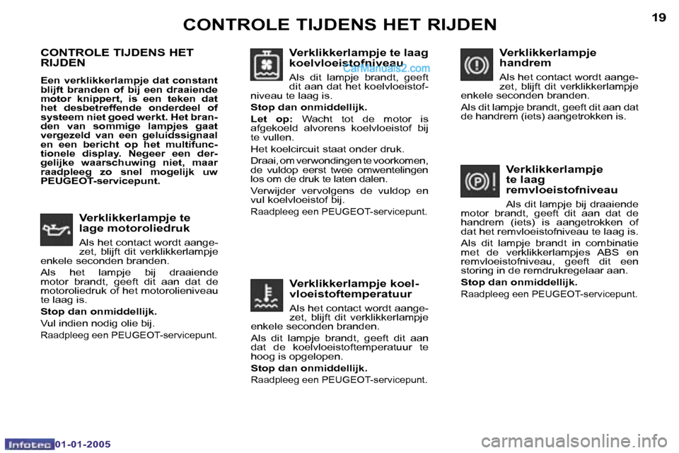 Peugeot Boxer 2005  Handleiding (in Dutch) �C�O�N�T�R�O�L�E� �T�I�J�D�E�N�S� �H�E�T� �R�I�J�D�E�N�1�8
�0�1�-�0�1�-�2�0�0�5
�1�9�C�O�N�T�R�O�L�E� �T�I�J�D�E�N�S� �H�E�T� �R�I�J�D�E�N
�0�1�-�0�1�-�2�0�0�5
�C�O�N�T�R�O�L�E� �T�I�J�D�E�N�S� �H�E�T