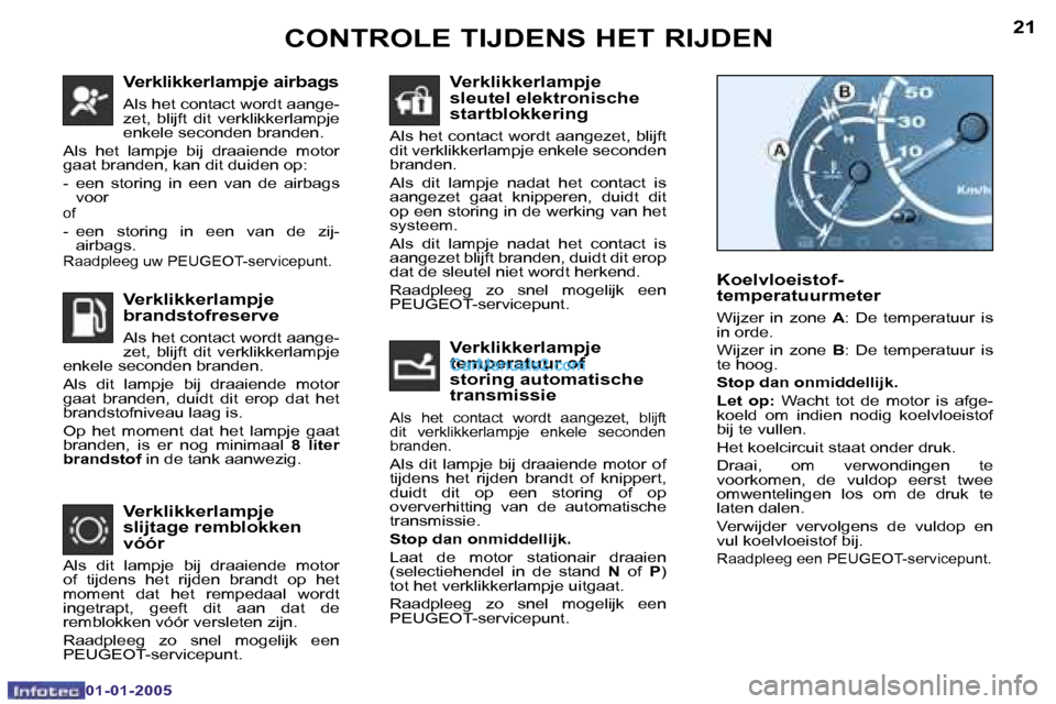 Peugeot Boxer 2005  Handleiding (in Dutch) �C�O�N�T�R�O�L�E� �T�I�J�D�E�N�S� �H�E�T� �R�I�J�D�E�N�2�0
�0�1�-�0�1�-�2�0�0�5
�2�1�C�O�N�T�R�O�L�E� �T�I�J�D�E�N�S� �H�E�T� �R�I�J�D�E�N
�0�1�-�0�1�-�2�0�0�5
�V�e�r�k�l�i�k�k�e�r�l�a�m�p�j�e� �a�i�r