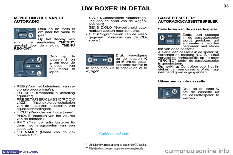 Peugeot Boxer 2005  Handleiding (in Dutch) �3�2
�0�1�-�0�1�-�2�0�0�5
�3�3
�0�1�-�0�1�-�2�0�0�5
�-�  �S�V�C�*�  �(�A�u�t�o�m�a�t�i�s�c�h�e�  �v�o�l�u�m�e�r�e�g�e�-�l�i�n�g�  �a�a�n�  �d�e�  �h�a�n�d�  �v�a�n�  �d�e�  �w�a�g�e�n�- 
�s�n�e�l�h�e�