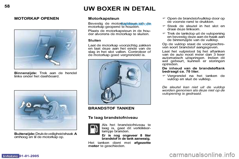 Peugeot Boxer 2005  Handleiding (in Dutch) �5�8
�0�1�-�0�1�-�2�0�0�5
�5�9
�0�1�-�0�1�-�2�0�0�5
�F�  �O�p�e�n� �d�e� �b�r�a�n�d�s�t�o�f�v�u�l�k�l�e�p� �d�o�o�r� �o�p� 
�d�e� �v�o�o�r�s�t�e� �r�a�n�d� �t�e� �d�r�u�k�k�e�n�.
�F �  �S�t�e�e�k�  �d