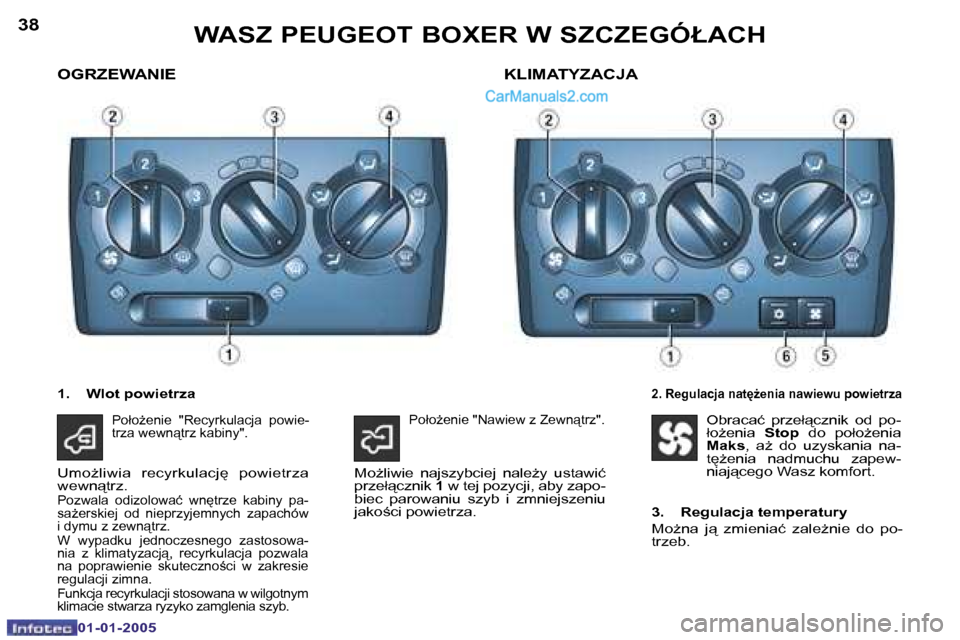 Peugeot Boxer 2005  Instrukcja Obsługi (in Polish) �3�8
�0�1�-�0�1�-�2�0�0�5
�3�9
�0�1�-�0�1�-�2�0�0�5
�O�G�R�Z�E�W�A�N�I�E
�2�.� � �R�e�g�u�l�a�c�j�a� �n�a�t
G�e�n�i�a� �n�a�w�i�e�w�u� �p�o�w�i�e�t�r�z�a
�K�L�I�M�A�T�Y�Z�A�C�J�A
�1�.�  �W�l�o�t� �p