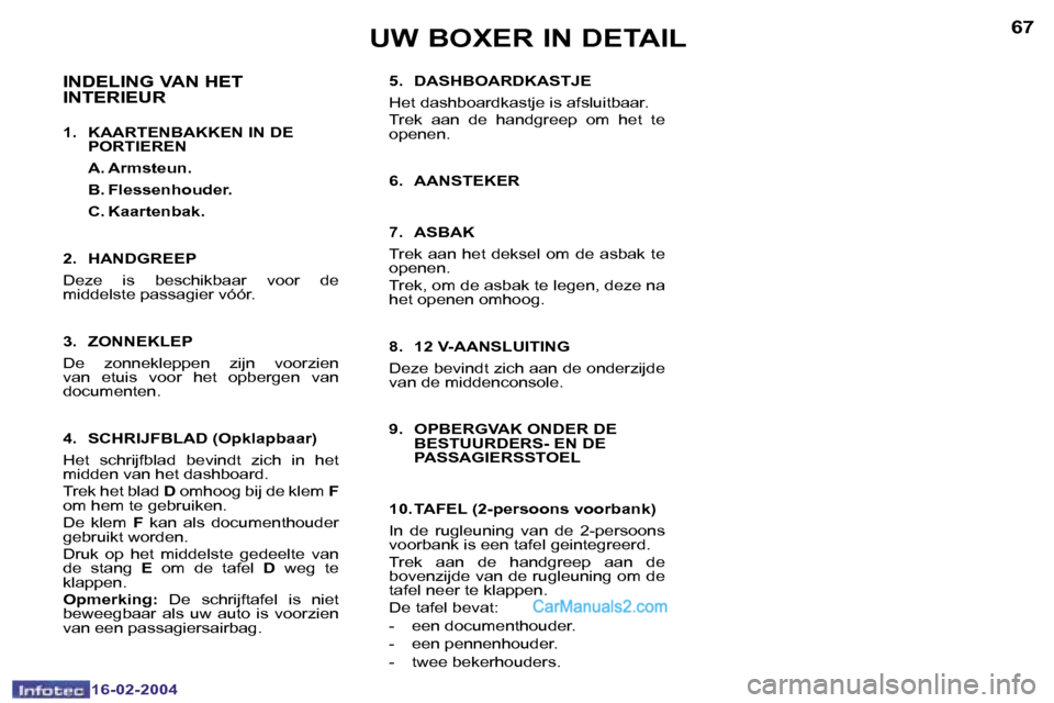 Peugeot Boxer 2004  Handleiding (in Dutch) �6�6
�1�6�-�0�2�-�2�0�0�4
�6�7
�1�6�-�0�2�-�2�0�0�4
�5�.�  �D�A�S�H�B�O�A�R�D�K�A�S�T�J�E 
�H�e�t� �d�a�s�h�b�o�a�r�d�k�a�s�t�j�e� �i�s� �a�f�s�l�u�i�t�b�a�a�r�. 
�T�r�e�k�  �a�a�n�  �d�e�  �h�a�n�d�g