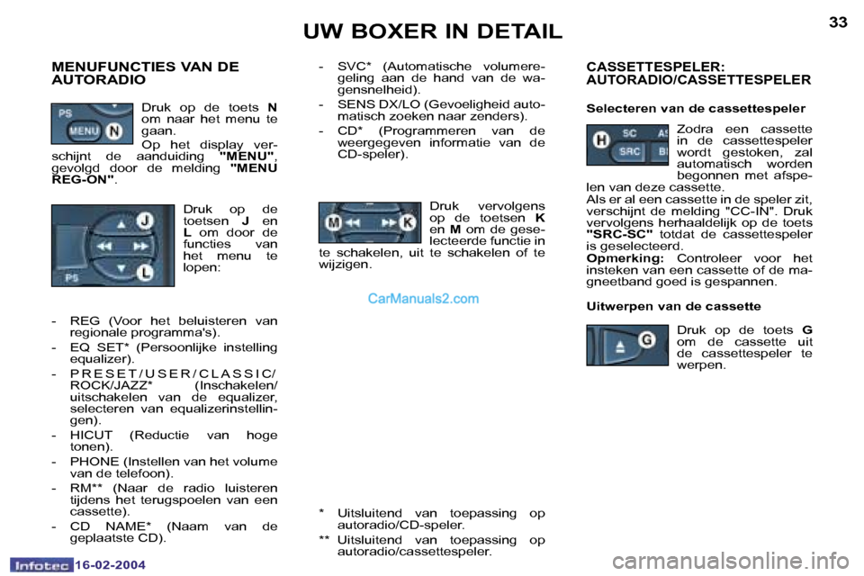 Peugeot Boxer 2004  Handleiding (in Dutch) �3�2
�1�6�-�0�2�-�2�0�0�4
�3�3
�1�6�-�0�2�-�2�0�0�4
�-�  �S�V�C�*�  �(�A�u�t�o�m�a�t�i�s�c�h�e�  �v�o�l�u�m�e�r�e�-�g�e�l�i�n�g�  �a�a�n�  �d�e�  �h�a�n�d�  �v�a�n�  �d�e�  �w�a�- 
�g�e�n�s�n�e�l�h�e�
