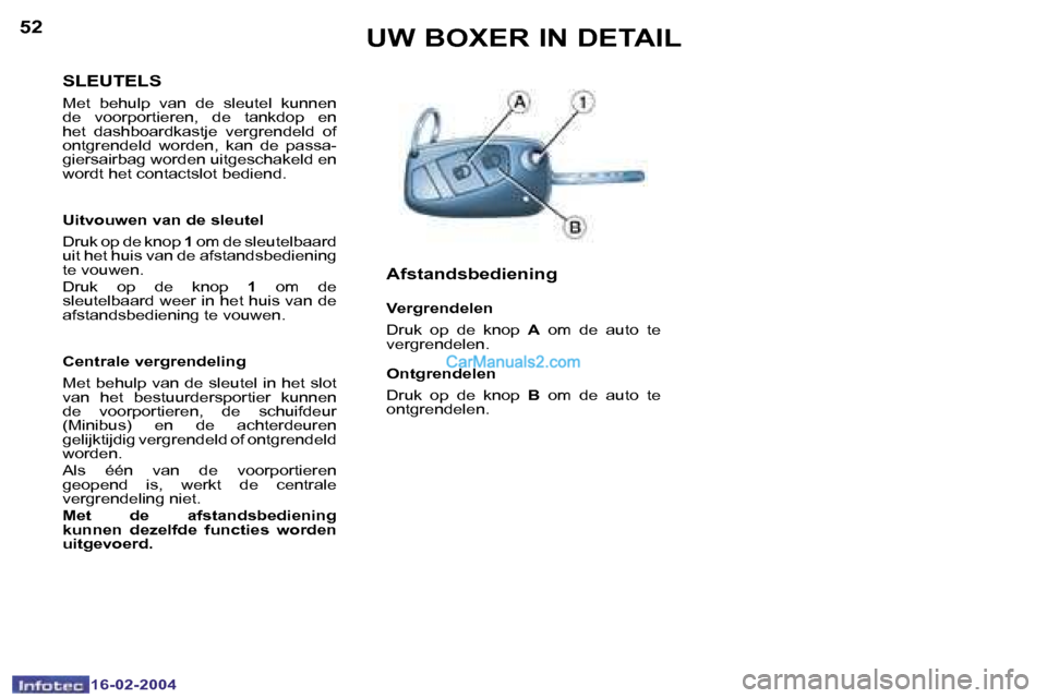 Peugeot Boxer 2004  Handleiding (in Dutch) �5�2
�1�6�-�0�2�-�2�0�0�4
�5�3
�1�6�-�0�2�-�2�0�0�4
�U�W� �B�O�X�E�R� �I�N� �D�E�T�A�I�L
�S�L�E�U�T�E�L�S
�M�e�t�  �b�e�h�u�l�p�  �v�a�n�  �d�e�  �s�l�e�u�t�e�l�  �k�u�n�n�e�n�  
�d�e�  �v�o�o�r�p�o�r