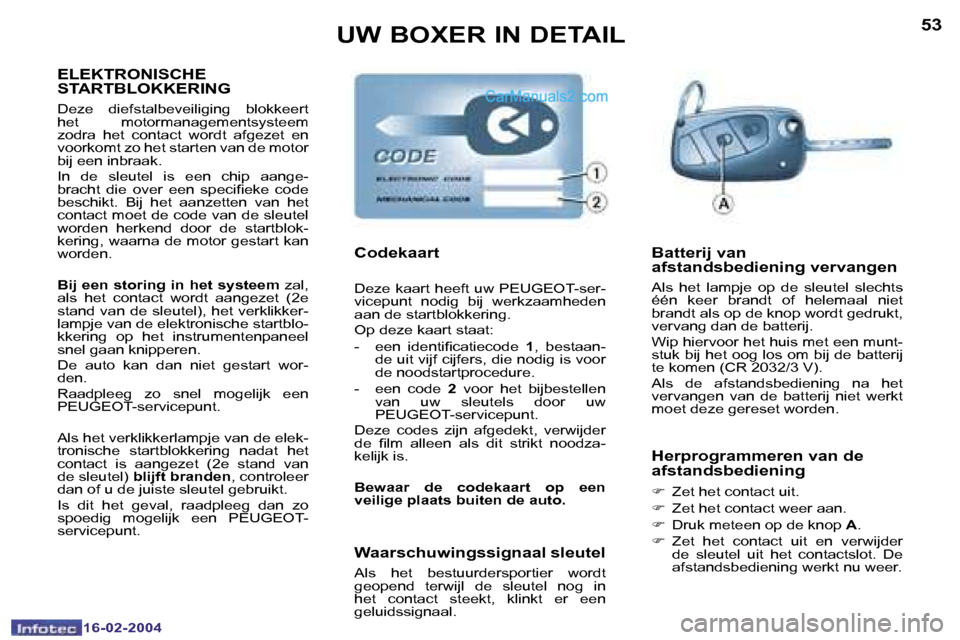 Peugeot Boxer 2004  Handleiding (in Dutch) �5�2
�1�6�-�0�2�-�2�0�0�4
�5�3
�1�6�-�0�2�-�2�0�0�4
�U�W� �B�O�X�E�R� �I�N� �D�E�T�A�I�L
�E�L�E�K�T�R�O�N�I�S�C�H�E�  
�S�T�A�R�T�B�L�O�K�K�E�R�I�N�G
�D�e�z�e�  �d�i�e�f�s�t�a�l�b�e�v�e�i�l�i�g�i�n�g�