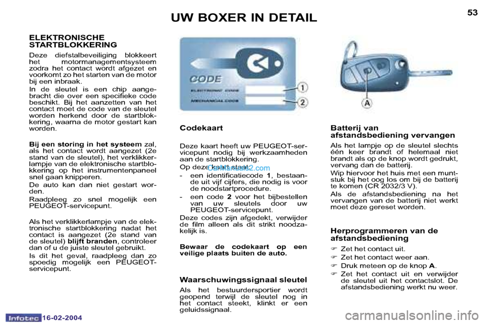 Peugeot Boxer 2004  Handleiding (in Dutch) �5�2
�1�6�-�0�2�-�2�0�0�4
�5�3
�1�6�-�0�2�-�2�0�0�4
�U�W� �B�O�X�E�R� �I�N� �D�E�T�A�I�L
�E�L�E�K�T�R�O�N�I�S�C�H�E�  
�S�T�A�R�T�B�L�O�K�K�E�R�I�N�G
�D�e�z�e�  �d�i�e�f�s�t�a�l�b�e�v�e�i�l�i�g�i�n�g�