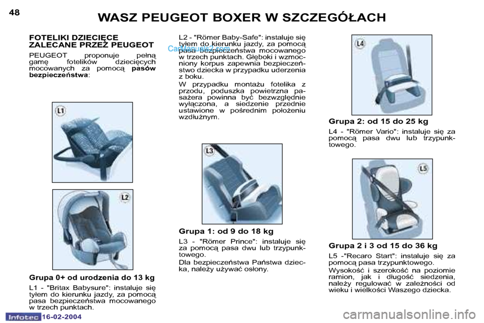 Peugeot Boxer 2004  Instrukcja Obsługi (in Polish) �4�8
�1�6�-�0�2�-�2�0�0�4
�4�9
�1�6�-�0�2�-�2�0�0�4
�W�A�S�Z� �P�E�U�G�E�O�T� �B�O�X�E�R� �W� �S�Z�C�Z�E�G�Ó�Ł�A�C�H
�G�r�u�p�a� �0�+� �o�d� �u�r�o�d�z�e�n�i�a� �d�o� �1�3� �k�g
�L�1�  �-�  �"�B�r�i