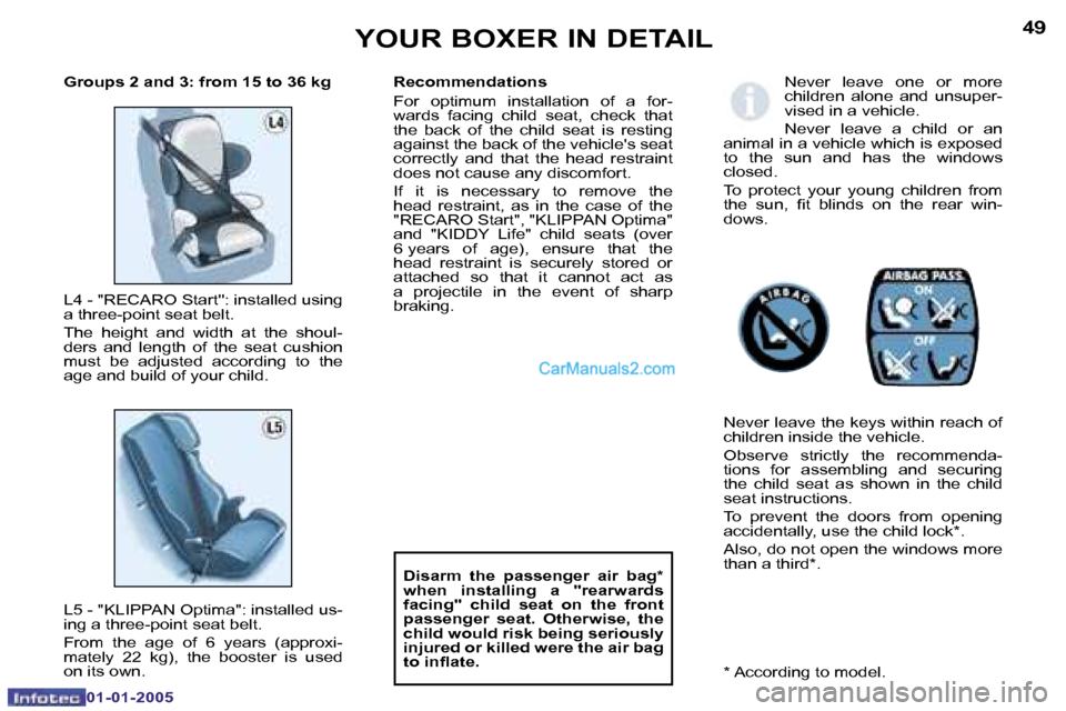 Peugeot Boxer Dag 2005  Owners Manual �4�8
�0�1�-�0�1�-�2�0�0�5
�4�9
�0�1�-�0�1�-�2�0�0�5
�N�e�v�e�r�  �l�e�a�v�e�  �o�n�e�  �o�r�  �m�o�r�e�  
�c�h�i�l�d�r�e�n�  �a�l�o�n�e�  �a�n�d�  �u�n�s�u�p�e�r�-
�v�i�s�e�d� �i�n� �a� �v�e�h�i�c�l�e