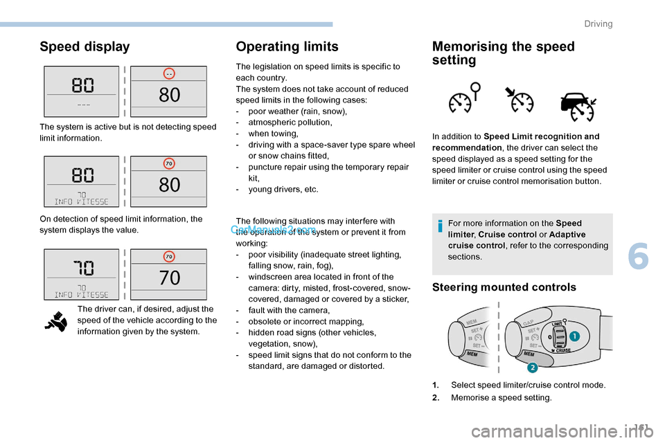 Peugeot Expert 2019 Owners Manual 161
Speed displayOperating limitsMemorising the speed
setting
For more information on the Speed
limiter, Cruise control or Adaptive
cruise control , refer to the corresponding
sections.
Steering Peugeot Expert 2019 Owners Manual 161
Speed displayOperating limitsMemorising the speed
setting
For more information on the Speed
limiter, Cruise control or Adaptive
cruise control , refer to the corresponding
sections.
Steering