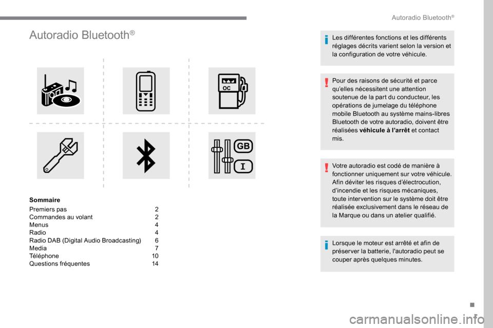 Peugeot Expert 2019  Manuel du propriétaire (in French) 1
Autoradio Bluetooth®
Sommaire
Premiers pas  
2
C

ommandes au volant   
2
M

enus   
4
R

adio   
4
R

adio DAB (Digital Audio Broadcasting)   
6
M

edia   
7
T

éléphone   
1
 0
Questions fréqu