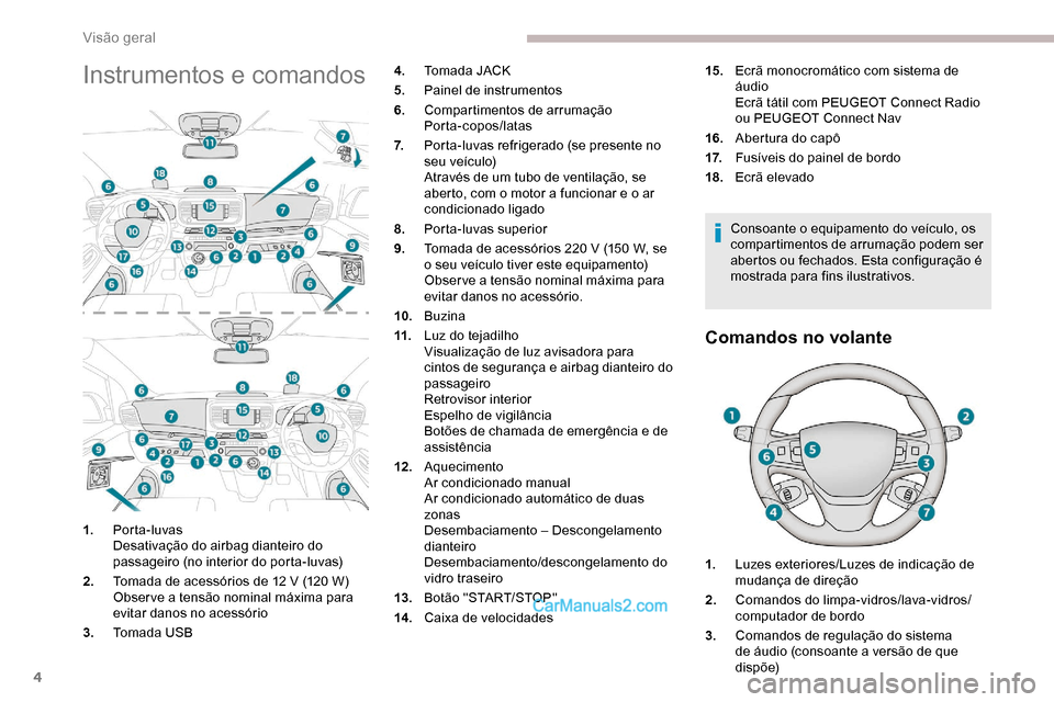 Peugeot Expert 2019 Manual do proprietário (in Portuguese) 4
Instrumentos e comandos
Consoante o equipamento do veículo, os
compartimentos de arrumação podem ser
abertos ou fechados. Esta configuração é
mostrada para fins ilustrativos.
Comandos no vo Peugeot Expert 2019 Manual do proprietário (in Portuguese) 4
Instrumentos e comandos
Consoante o equipamento do veículo, os
compartimentos de arrumação podem ser
abertos ou fechados. Esta configuração é
mostrada para fins ilustrativos.
Comandos no vo