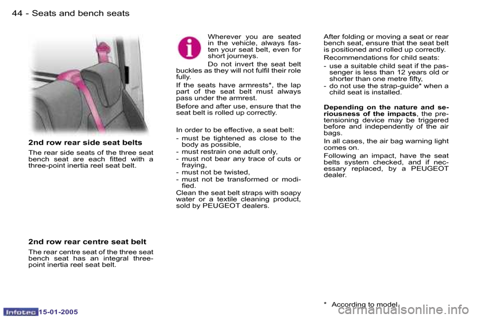 Peugeot Expert 2005  Owners Manual �S�e�a�t�s� �a�n�d� �b�e�n�c�h� �s�e�a�t�s�4�4 �-
�1�5�-�0�1�-�2�0�0�5
�4�5
�-�S�e�a�t�s� �a�n�d� �b�e�n�c�h� �s�e�a�t�s
�1�5�-�0�1�-�2�0�0�5
�2�n�d� �r�o�w� �r�e�a�r� �s�i�d�e� �s�e�a�t� �b�e�l�t�s
�