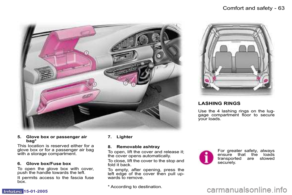 Peugeot Expert 2005  Owners Manual �6�2 �-
�1�5�-�0�1�-�2�0�0�5
�6�3
�-
�1�5�-�0�1�-�2�0�0�5
�F�o�r�  �g�r�e�a�t�e�r�  �s�a�f�e�t�y�,�  �a�l�w�a�y�s�  
�e�n�s�u�r�e�  �t�h�a�t�  �t�h�e�  �l�o�a�d�s� 
�t�r�a�n�s�p�o�r�t�e�d�  �a�r�e�  �