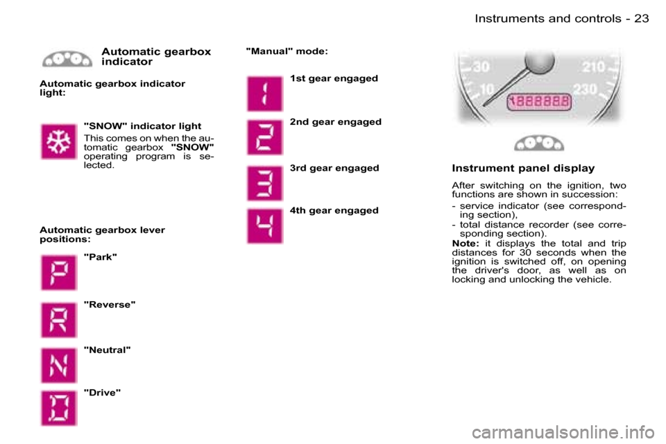 Peugeot Expert Dag 2006  Owners Manual �2�3�I�n�s�t�r�u�m�e�n�t�s� �a�n�d� �c�o�n�t�r�o�l�s�-
�A�u�t�o�m�a�t�i�c� �g�e�a�r�b�o�x�  
�i�n�d�i�c�a�t�o�r
�A�u�t�o�m�a�t�i�c� �g�e�a�r�b�o�x� �i�n�d�i�c�a�t�o�r�  
�l�i�g�h�t�:�"�S�N�O�W�"� �i�n