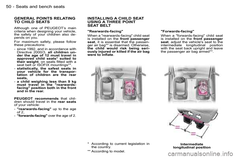 Peugeot Expert Dag 2006  Owners Manual �5�0 �-
�G�E�N�E�R�A�L� �P�O�I�N�T�S� �R�E�L�A�T�I�N�G�  
�T�O� �C�H�I�L�D� �S�E�A�T�S
�A�l�t�h�o�u�g�h�  �o�n�e�  �o�f�  �P�E�U�G�E�O�T�’�s�  �m�a�i�n�  
�c�r�i�t�e�r�i�a� �w�h�e�n� �d�e�s�i�g�n�i�