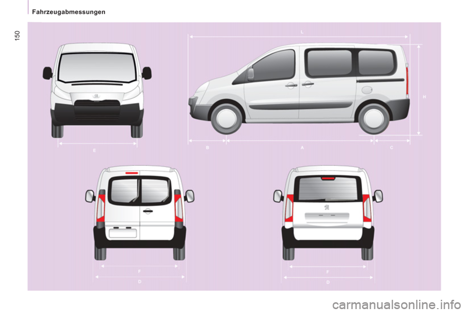 Peugeot Expert Tepee 2012  Betriebsanleitung (in German) 150
   
 
Fahrzeugabmessungen  
  