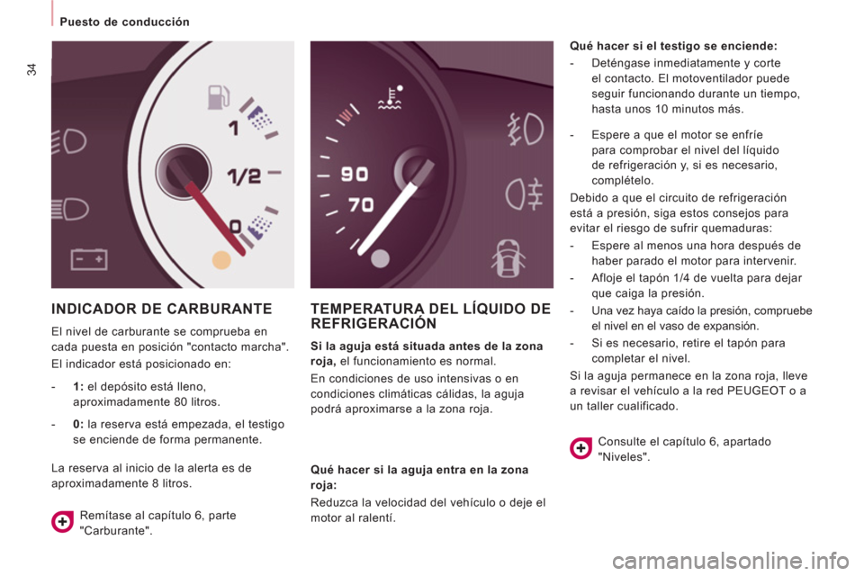 Peugeot Expert Tepee 2011 Manual del propietario (in Spanish) 34
Puesto de conducción
INDICADOR DE CARBURANTE
El nivel de carburante se comprueba en
cada puesta en posición "contacto marcha".
El indicador está posicionado en:
TEMPERATURA DE Peugeot Expert Tepee 2011 Manual del propietario (in Spanish) 34
Puesto de conducción
INDICADOR DE CARBURANTE
El nivel de carburante se comprueba en
cada puesta en posición "contacto marcha".
El indicador está posicionado en:
TEMPERATURA DE