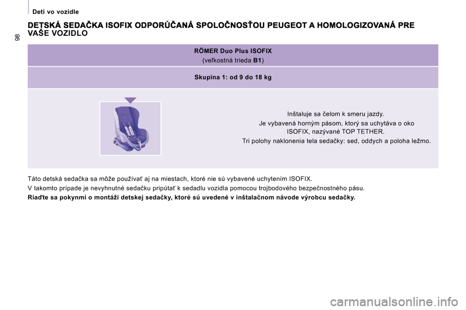 Peugeot Expert Tepee 2010  Užívateľská príručka (in Slovak) 98
� � � �D�e�t�i�  �v�o�  �v�o�z�i�d�l�e� � � 
   
�R�Ö�M�E�R� �D�u�o� �P�l�u�s� �I�S�O�F�I�X�     
�(�v�e-�k�o�s�t�n�á� �t�r�i�e�d�a� �  B1� �)� � 
   
�S�k�u�p�i�n�a� �1�:� �o�d� �9� �d�o� �1�8�