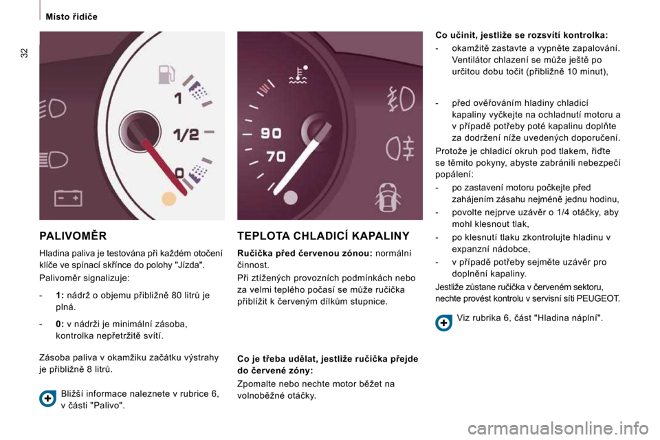 Peugeot Expert Tepee 2009  Návod k obsluze (in Czech) �3�2
� � � �M�í�s�t�o�  9�i�d�i�č�e� � � � 
� �P�A�L�I�V�O�M(�R� 
� �H�l�a�d�i�n�a� �p�a�l�i�v�a� �j�e� �t�e�s�t�o�v�á�n�a� �p9�i� �k�a�ž�d�é�m� �o�t�o�č�e�n�í�  
�k�l�í�č�e� �v�e� �s�p�í