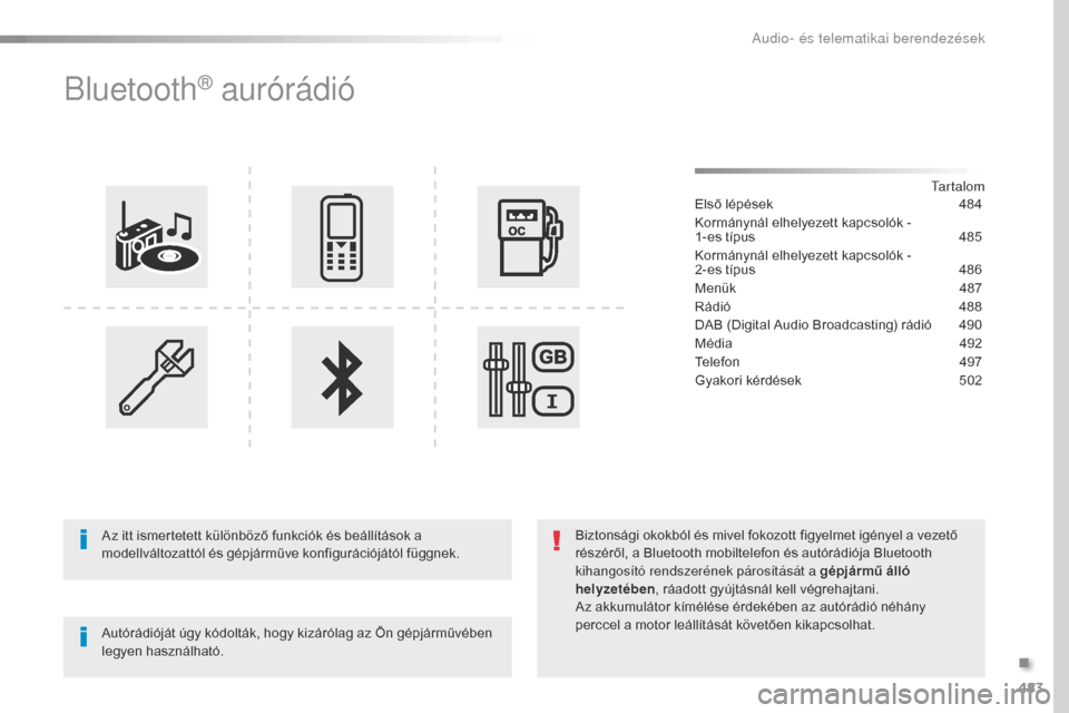 Peugeot Expert VU 2016  Kezelési útmutató (in Hungarian) 483
Expert_hu_Chap10d_RD6_ed01-2016
Bluetooth® aurórádió
tartalom
Első lépések
 4 84
Kormánynál elhelyezett kapcsolók -  
1-es típus
 
4
 85
Kormánynál elhelyezett kapcsolók -  
2-es tí