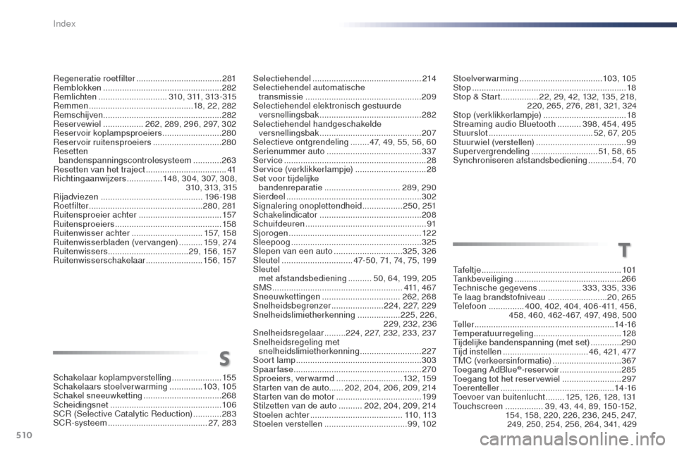 Peugeot Expert VU 2016  Handleiding (in Dutch) 510
Expert_nl_Chap11_index-alpha_ed01-2016
tafeltje ........................................................... 101tan
kbeveiliging ............................... ..............266
te

chnische gegev