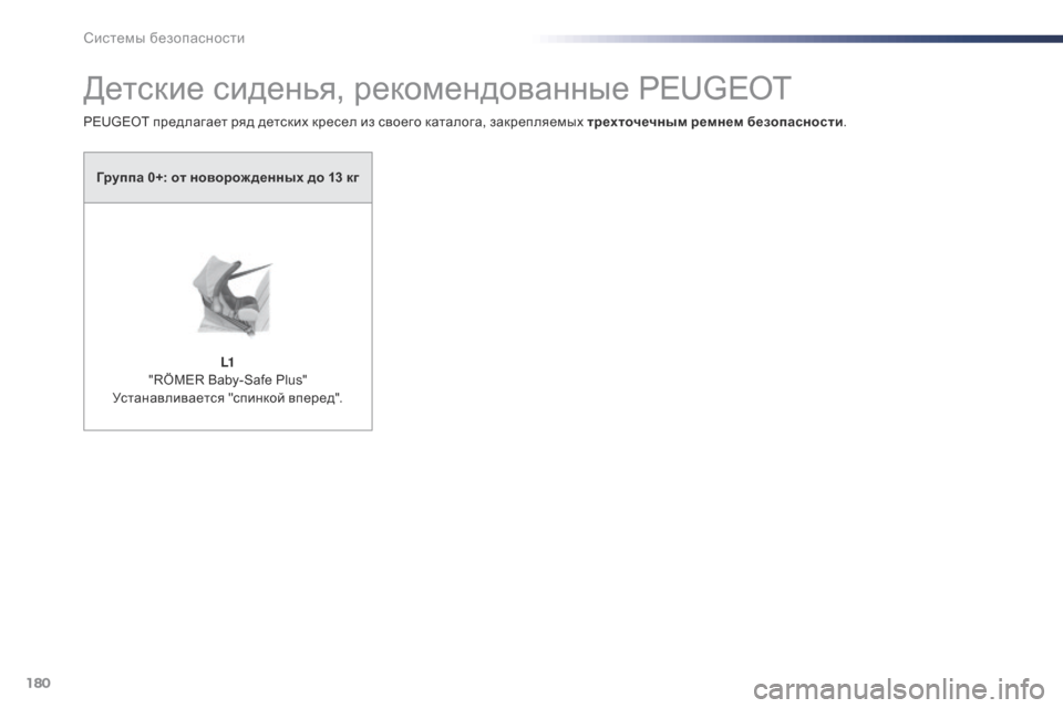 Peugeot Expert VU 2016  Инструкция по эксплуатации (in Russian) 180
Expert_ru_Chap05_securite_ed01-2016
Детские сиденья, рекомендованные PEUGEOT
PEUGEOT предлагает ряд детских кресел из своего ката