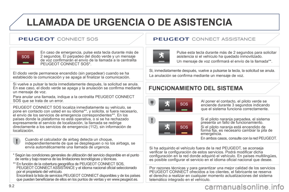 Peugeot Expert VU 2014 Manual del propietario (in Spanish) 9.2
Expert-VU_es_Chap09a_BTA_ed01-2014
LLAMADA DE URGENCIA O DE ASISTENCIA
En caso de emergencia, pulse esta tecla durante más de 2 segundos. El parpadeo del diodo verde y un mens Peugeot Expert VU 2014 Manual del propietario (in Spanish) 9.2
Expert-VU_es_Chap09a_BTA_ed01-2014
LLAMADA DE URGENCIA O DE ASISTENCIA
En caso de emergencia, pulse esta tecla durante más de 2 segundos. El parpadeo del diodo verde y un mens