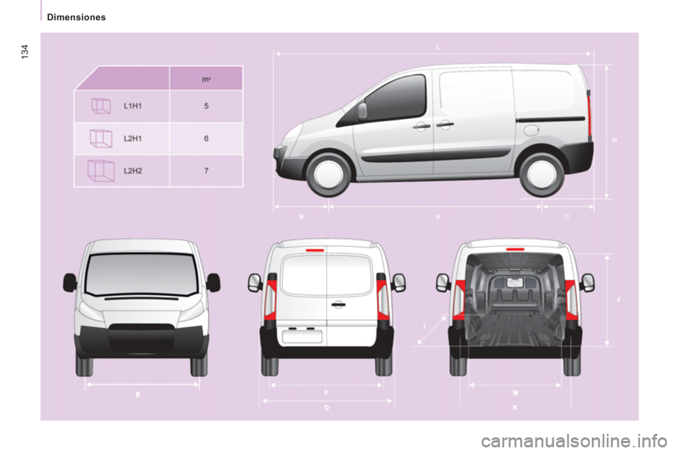 Peugeot Expert VU 2011  Manual del propietario (in Spanish) 134
   
 
 
 
 
Dimensiones  
 
 
 
  
