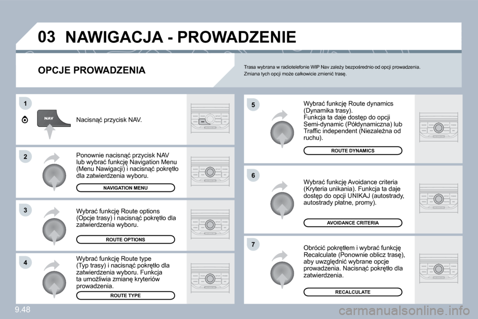 Peugeot Expert VU 2010  Instrukcja Obsługi (in Polish) 9.48
�0�3
�5
�6
�7
�1
�2
�3
�4
� �N�A�W�I�G�A�C�J�A� �-� �P�R�O�W�A�D�Z�E�N�I�E� 
� � �O�P�C�J�E� �P�R�O�W�A�D�Z�E�N�I�A� 
� �W�y�b�r�a�ć� �f�u�n�k�c�j� �R�o�u�t�e� �d�y�n�a�m�i�c�s� �(�D�y�n�a�m�i
