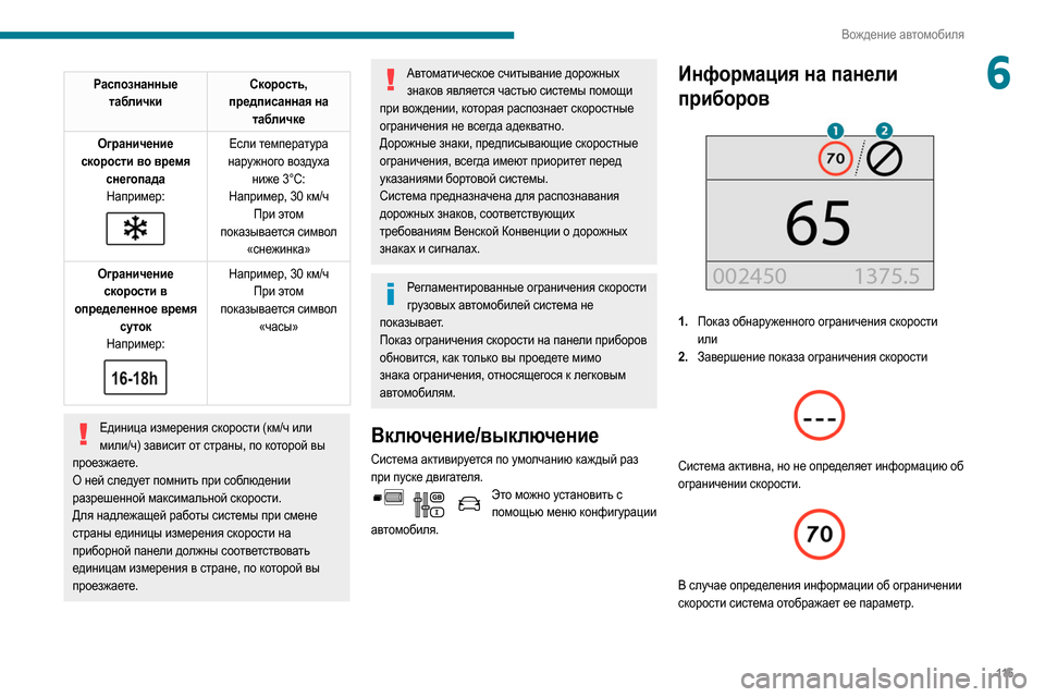 Peugeot Partner 2020  Инструкция по эксплуатации (in Russian) 11 5
Вождение автомобиля
6Распознанные таблички Скорость, 
предписанная на  табличке
Ограничение 
скорости во 