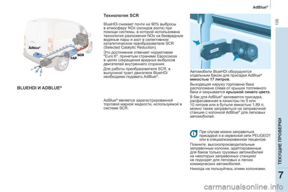 Peugeot Partner 2017 Инструкция по эксплуатации (in Russian) 135
Partner-2-Vu_ru_Chap07_Verification_ed02-2016
AdBlue®
BlUEHDi И ADBlUE®
Технология SCR
AdBlue® является зарегистрированной
торговой маркой ж Peugeot Partner 2017 Инструкция по эксплуатации (in Russian) 135
Partner-2-Vu_ru_Chap07_Verification_ed02-2016
AdBlue®
BlUEHDi И ADBlUE®
Технология SCR
AdBlue® является зарегистрированной
торговой маркой ж