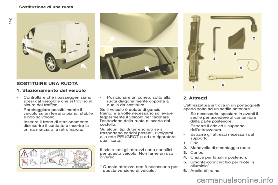 Peugeot Partner 2015  Manuale del proprietario (in Italian) 142
Partner-2-VU_it_Chap08_Aide-rapide_ed01-2015
1. Stazionamento del veicolo
- Controllare che i passeggeri siano 
scesi dal veicolo e che si trovino al 
sicuro dal traffico.
-
 
Parcheggiare possibi