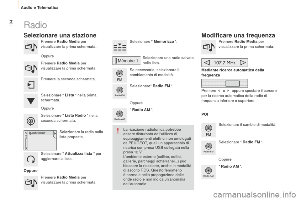 Peugeot Partner 2015 Manuale del proprietario (in Italian) 194
Partner-2-VU_it_Chap10a_SMEGplus_ed01-2015
Premere Radio Media per
visualizzare la prima schermata .
Premere Radio Media per
visualizzare la prima schermata. Selezionare " Memorizza
".
Se nece Peugeot Partner 2015 Manuale del proprietario (in Italian) 194
Partner-2-VU_it_Chap10a_SMEGplus_ed01-2015
Premere Radio Media per
visualizzare la prima schermata .
Premere Radio Media per
visualizzare la prima schermata. Selezionare " Memorizza
".
Se nece