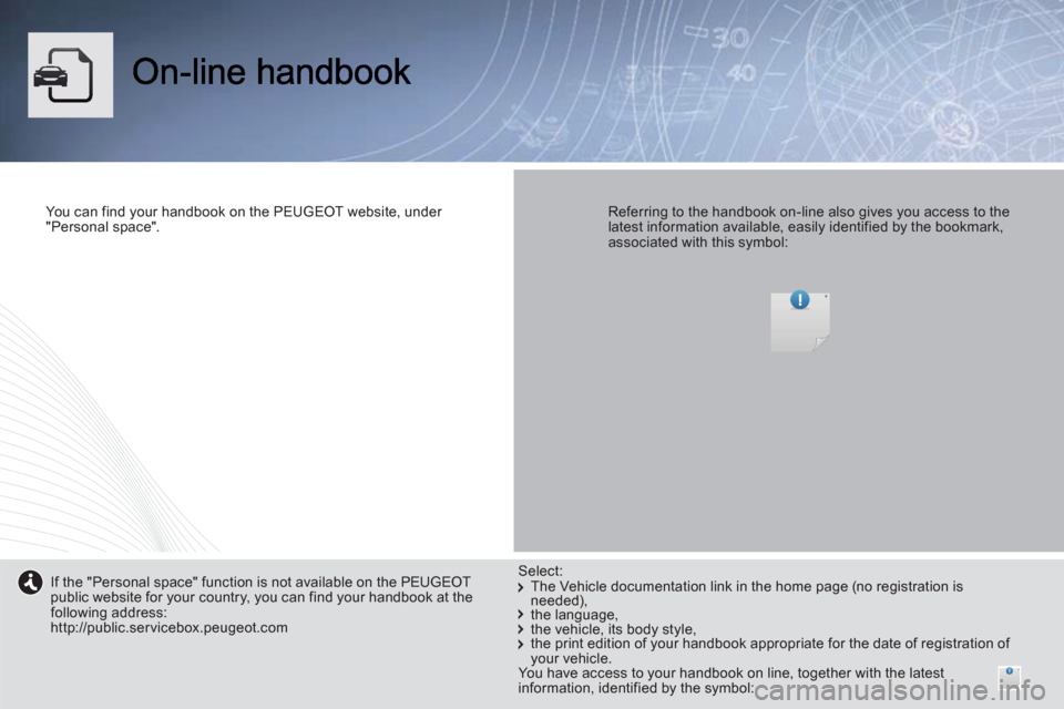 Peugeot Partner 2013  Owners Manual - RHD (UK, Australia) You can find your handbook on the PEUGEOT website, under "Personal space".   
Referring to the handbook on-line also gives you access to the latest information available, easily identified by the book
