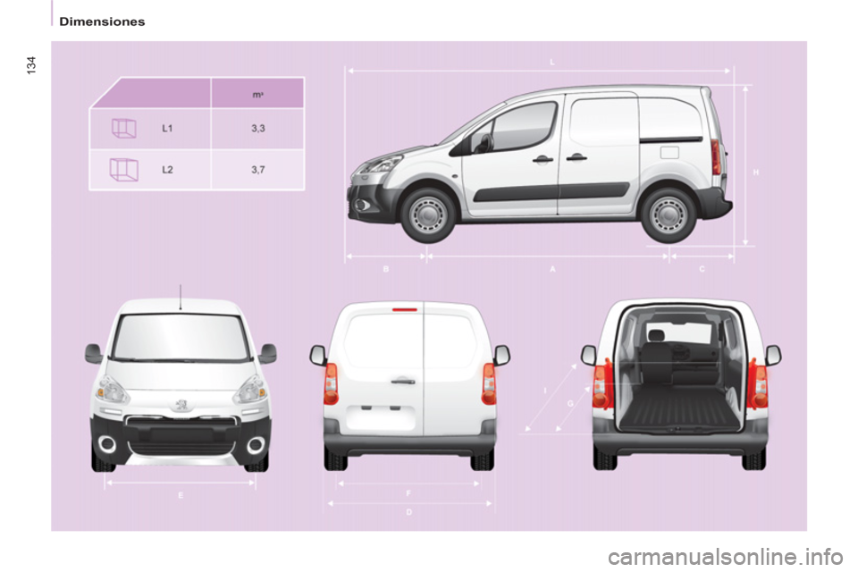Peugeot Partner 2013  Manual del propietario (in Spanish) 134
   
 
Dimensiones  
  