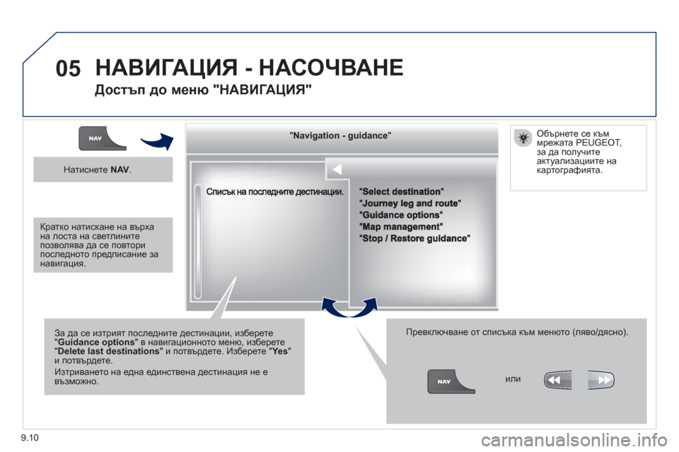 Peugeot Partner 2013  Ръководство за експлоатация (in Bulgarian) 9.10
05
""""""""""""ggggggggggNavigation  guidanceNavigation guidanceNavigation guidanceNavigation guidanceNavigation guidanceNavigation - guidanceNavigation - guidanceNavigation - guidanceNavigation 