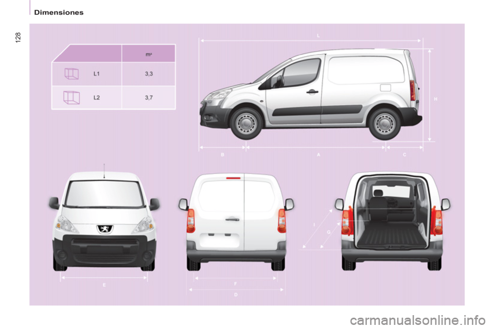 Peugeot Partner 2011  Manual del propietario (in Spanish) 128
Dimensiones 