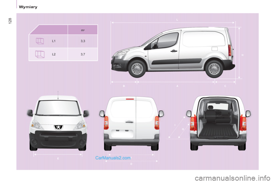 Peugeot Partner 2011  Instrukcja Obsługi (in Polish) 128
Wymiary  
