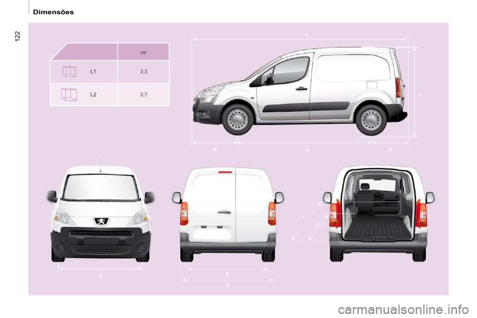 Peugeot Partner 2010  Manual do proprietário (in Portuguese) 122
   Dimensões     