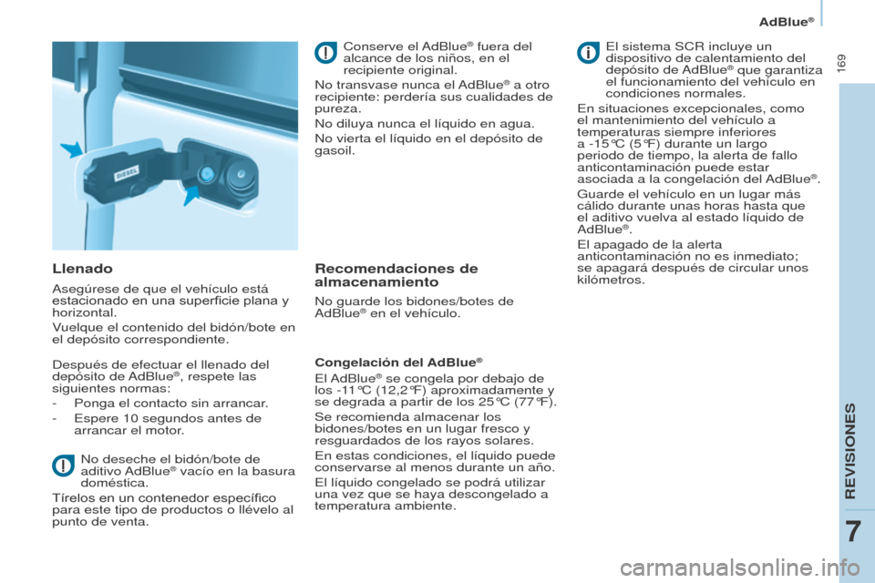 Peugeot Partner Tepee 2017 Manual del propietario (in Spanish) 169
Partner2VP_es_Chap07_Verification_ed02-2016
AdBlue®
Partner2VP_es_Chap07_Verification_ed02-2016
Llenado
Asegúrese de que el vehículo está
estacionado en una superficie plana y
horizontal.
V Peugeot Partner Tepee 2017 Manual del propietario (in Spanish) 169
Partner2VP_es_Chap07_Verification_ed02-2016
AdBlue®
Partner2VP_es_Chap07_Verification_ed02-2016
Llenado
Asegúrese de que el vehículo está
estacionado en una superficie plana y
horizontal.
V